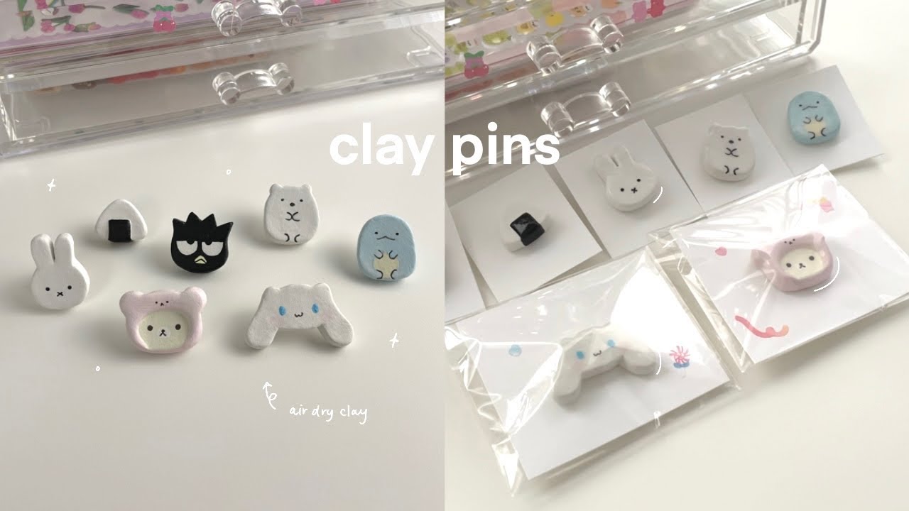 how I make air dry clay pins 🍙 (no bake diy, cute)