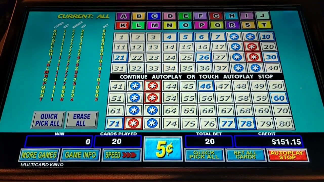 MultiCard Keno - 42 to 73 and 8 to 39