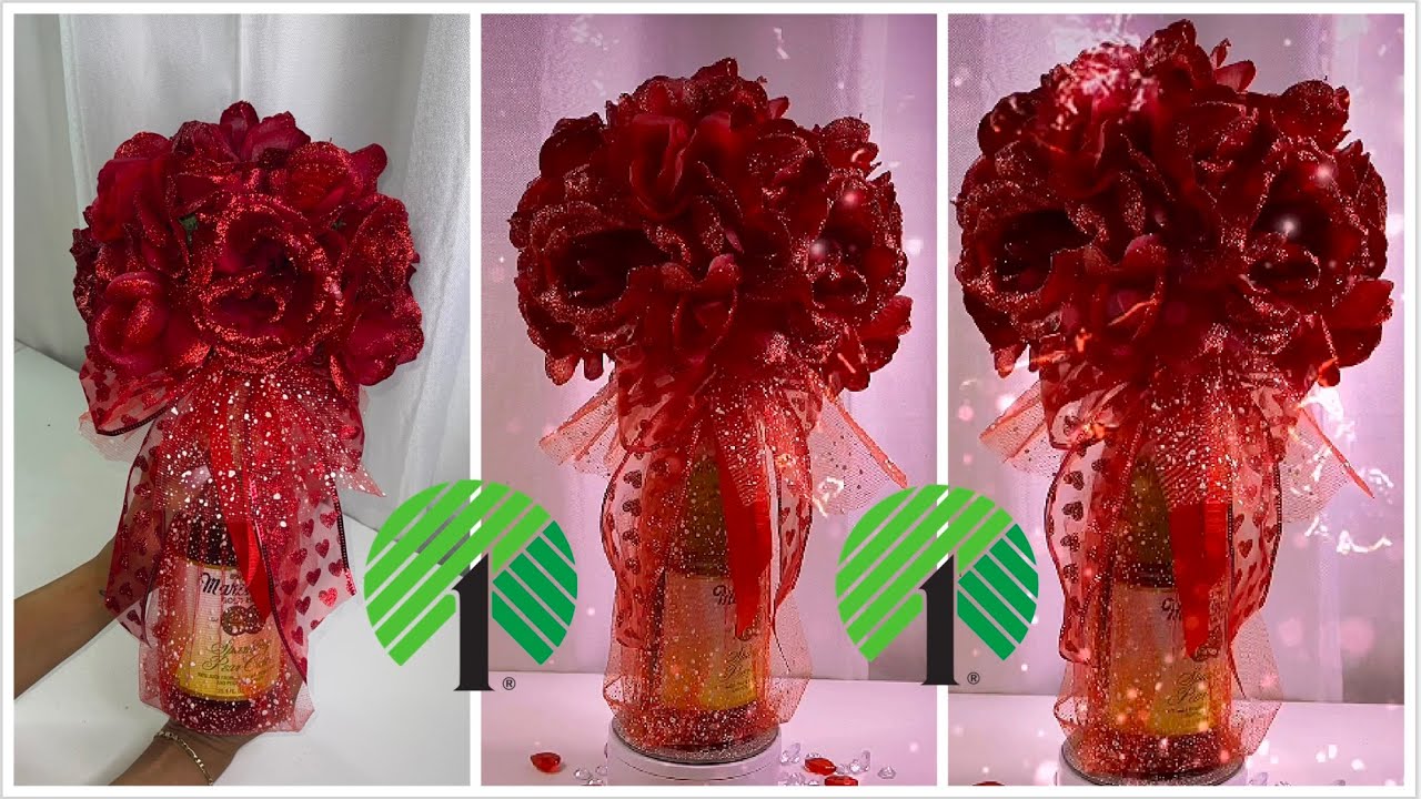 CAN IT BE THIS EASY?  DIY DOLLAR TREE GLITTER ROSES WINE BOTTLE BOUQUET