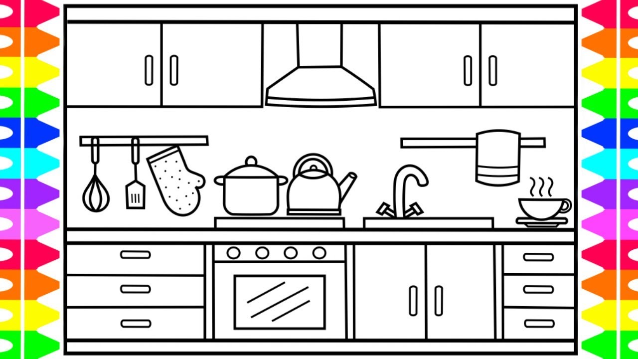 How to Draw a Kitchen for Kids 🍏🍉🍰🍭Kitchen Drawing | Kitchen Coloring Pages for Kids