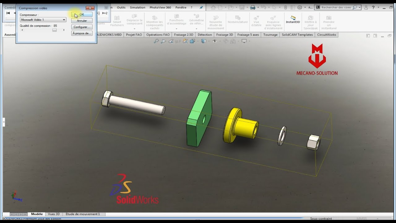 Formation 100 % Gratuite en SolidWorks / Assemblage , Vue Eclaté , ToolBox , Vis , Ecrous , Rondelle