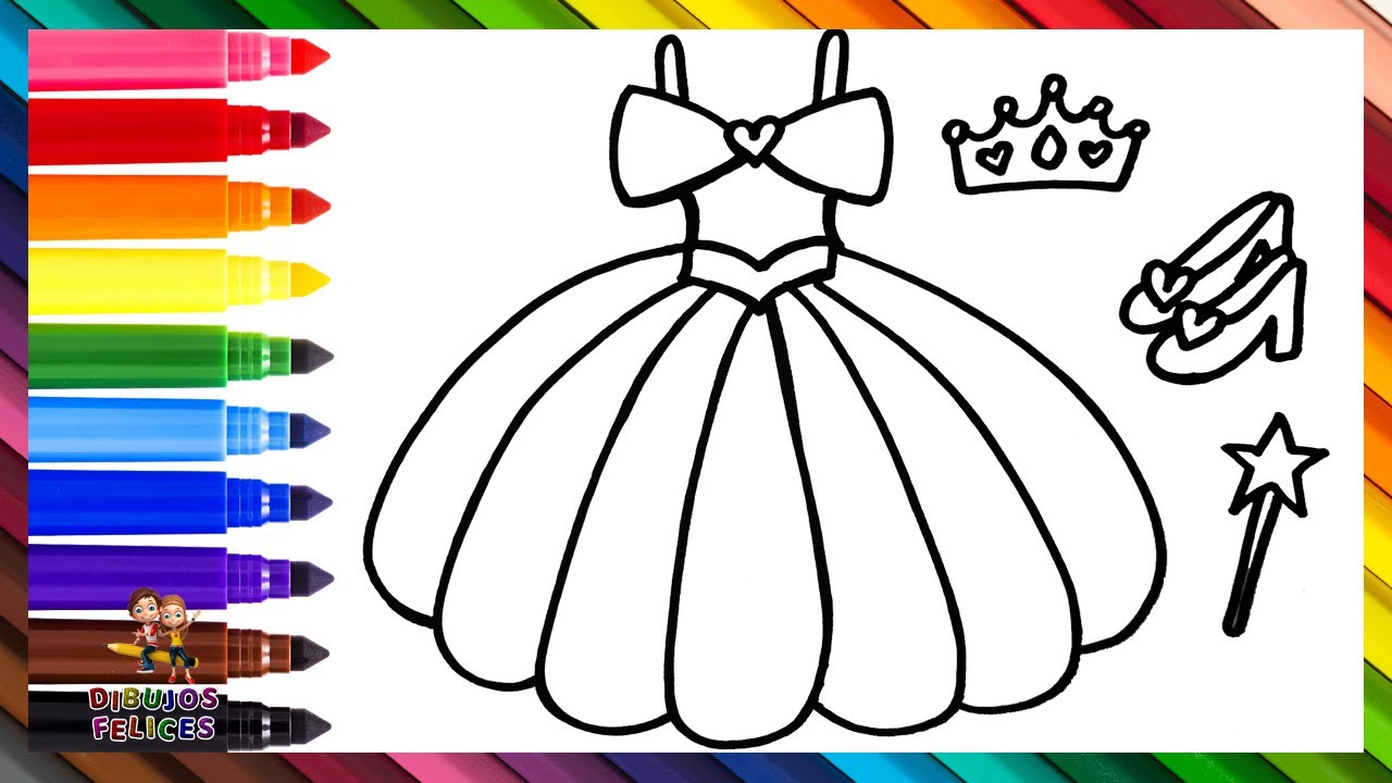 Dibuja y Colorea Un Vestido De Princesa Y Algunos Accesorios 👗👸👠👑🪄🌈 Dibujos Para Ni&ntilde;os