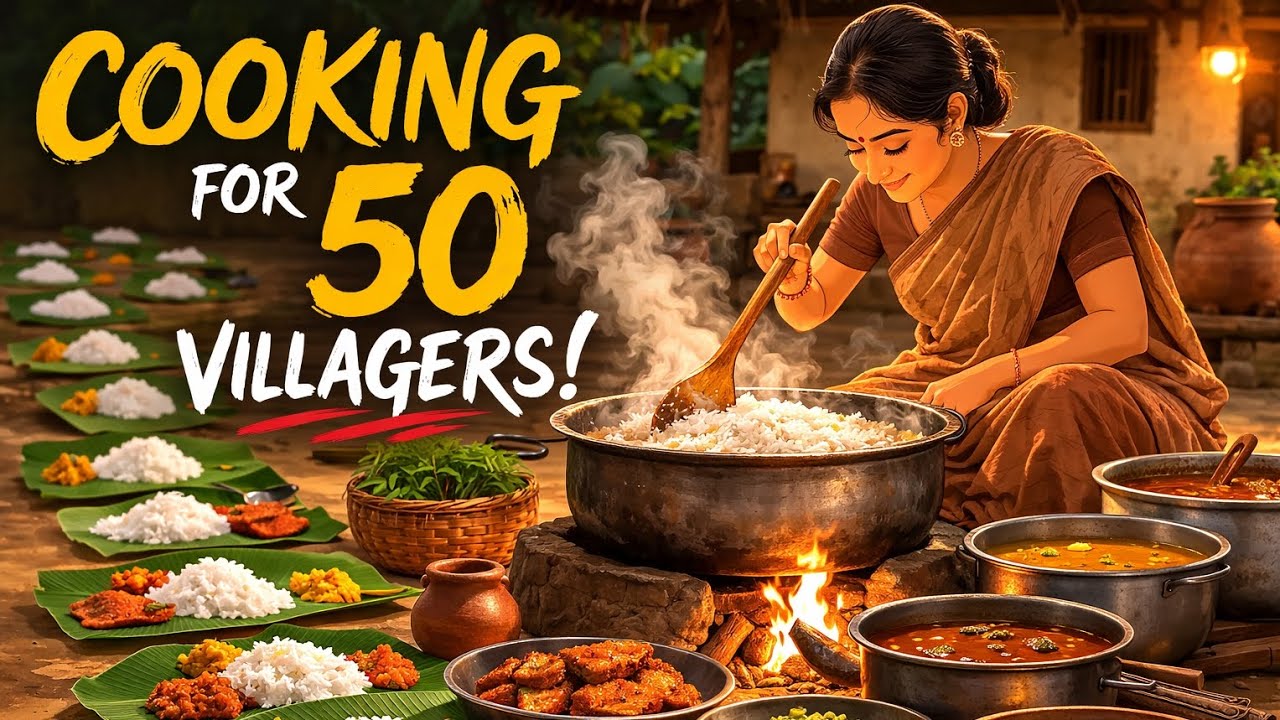 Cooking for 50 Villagers | Traditional Kerala Village Feast | Ghibli Style Animation