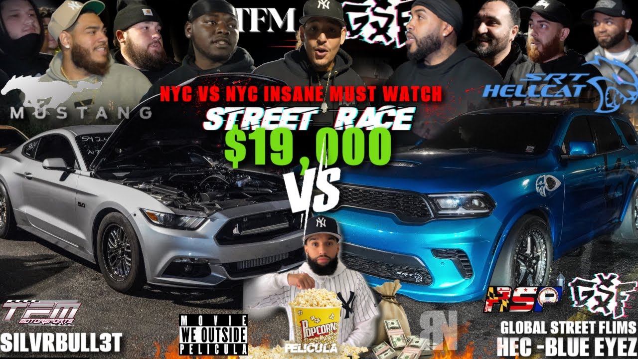 $19K POT STREET RACE TFM INSANE TWIN TURBO S550 MUSTANG VS SRT HELLCAT TURBO DURANGO GSF RSP 🚀 OMG!