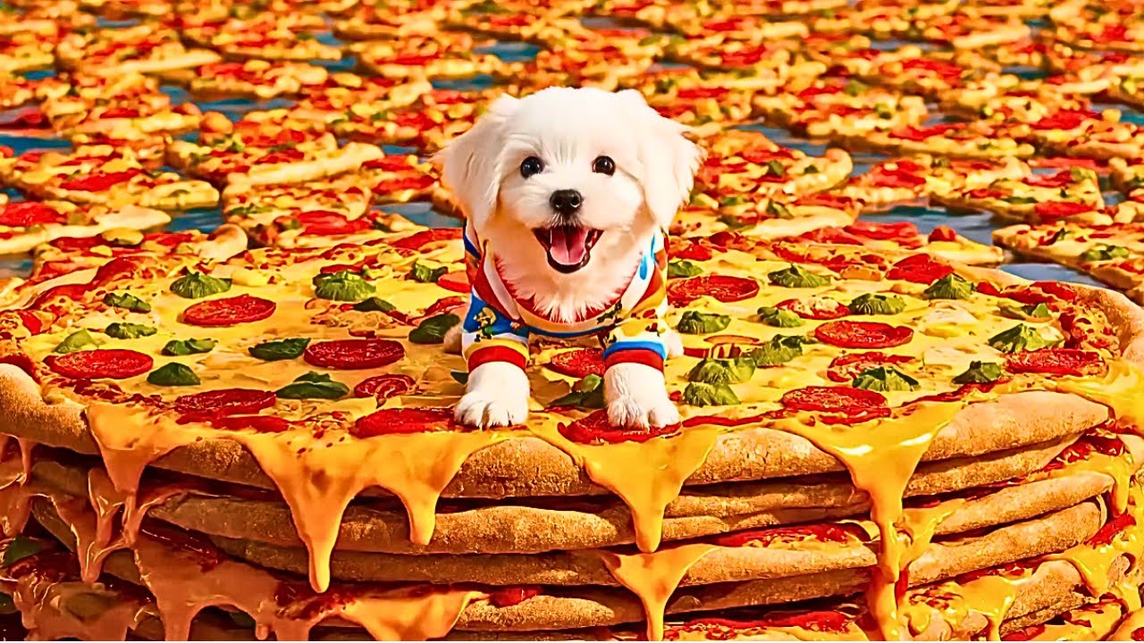 Cute Dog Jumps into GIANT Food World! 🍕🍩 (Oddly Satisfying ASMR)