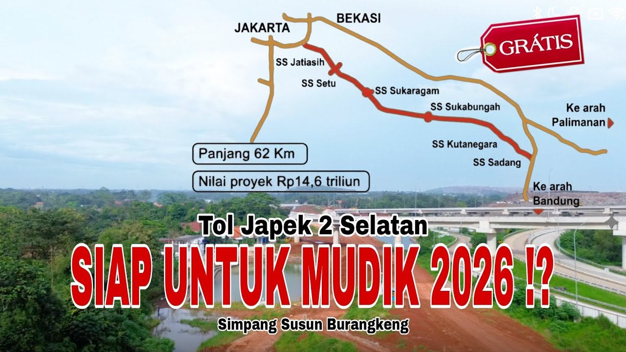 Progres Terbaru Tol Japek 2 Selatan untuk Mudik 2026 | Simpang Susun Burangkeng dari Udara