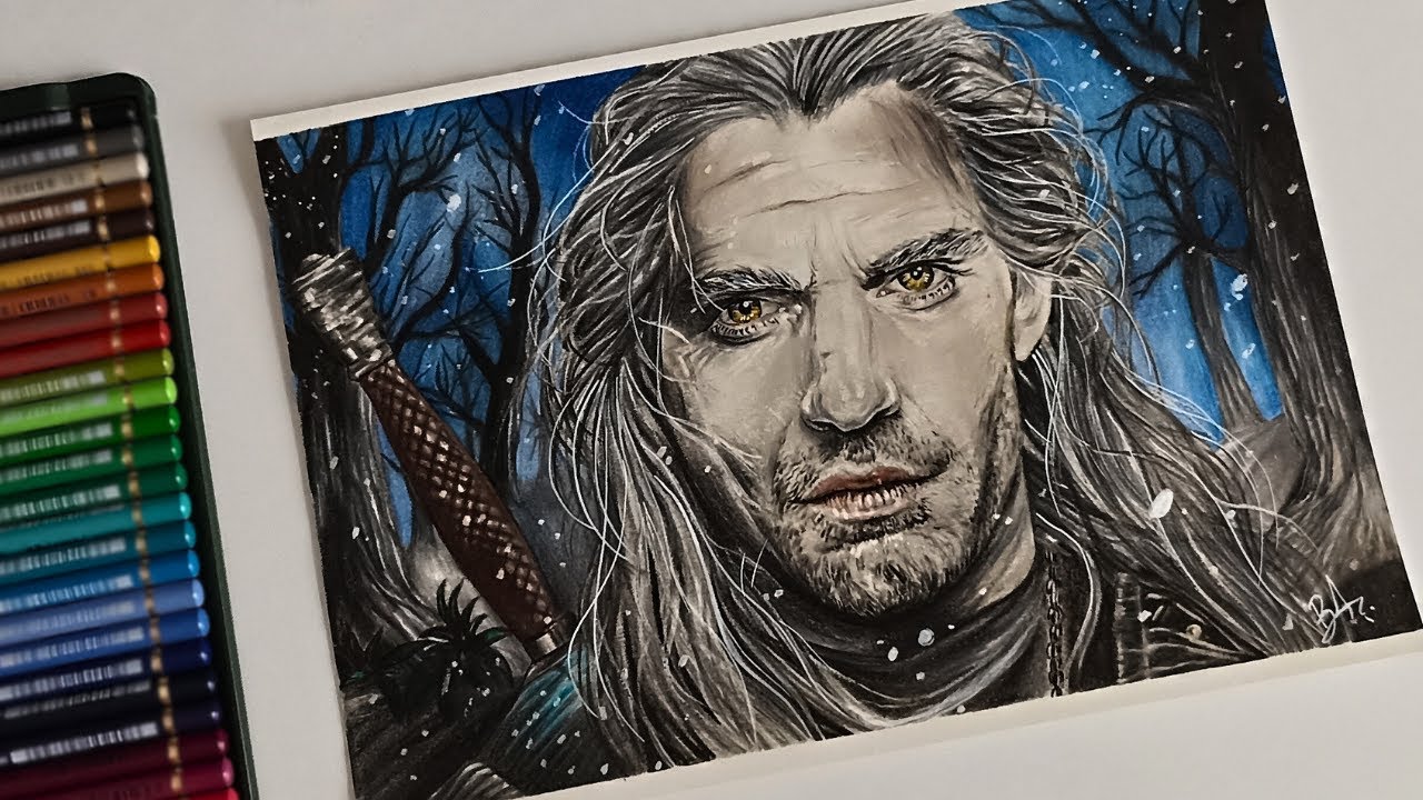 Witcher Geralt Fan Art | Renkli Kuru Boya ile Yarı Gerçekçi Çizim