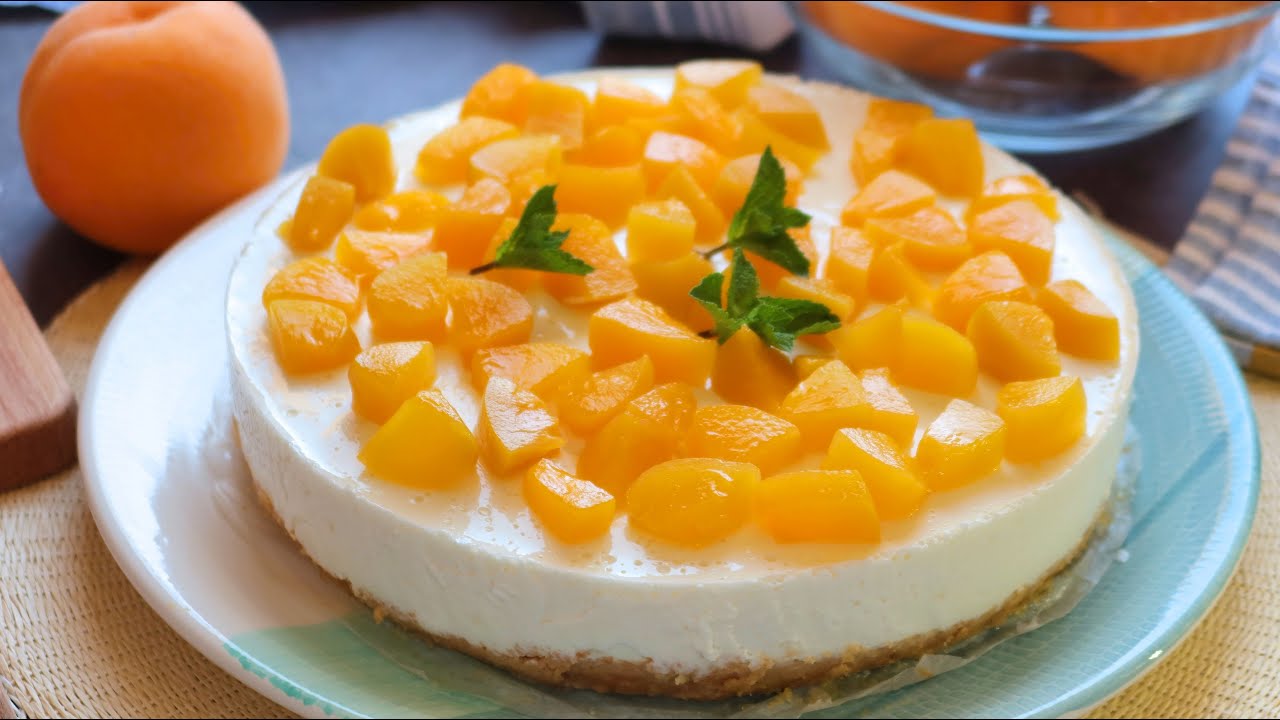 Tarta de queso y melocotón. Receta fácil y rápida SIN HORNO