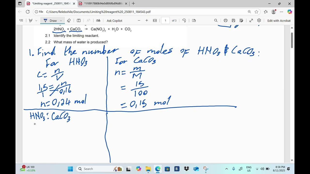 Limiting reagent calculations 1