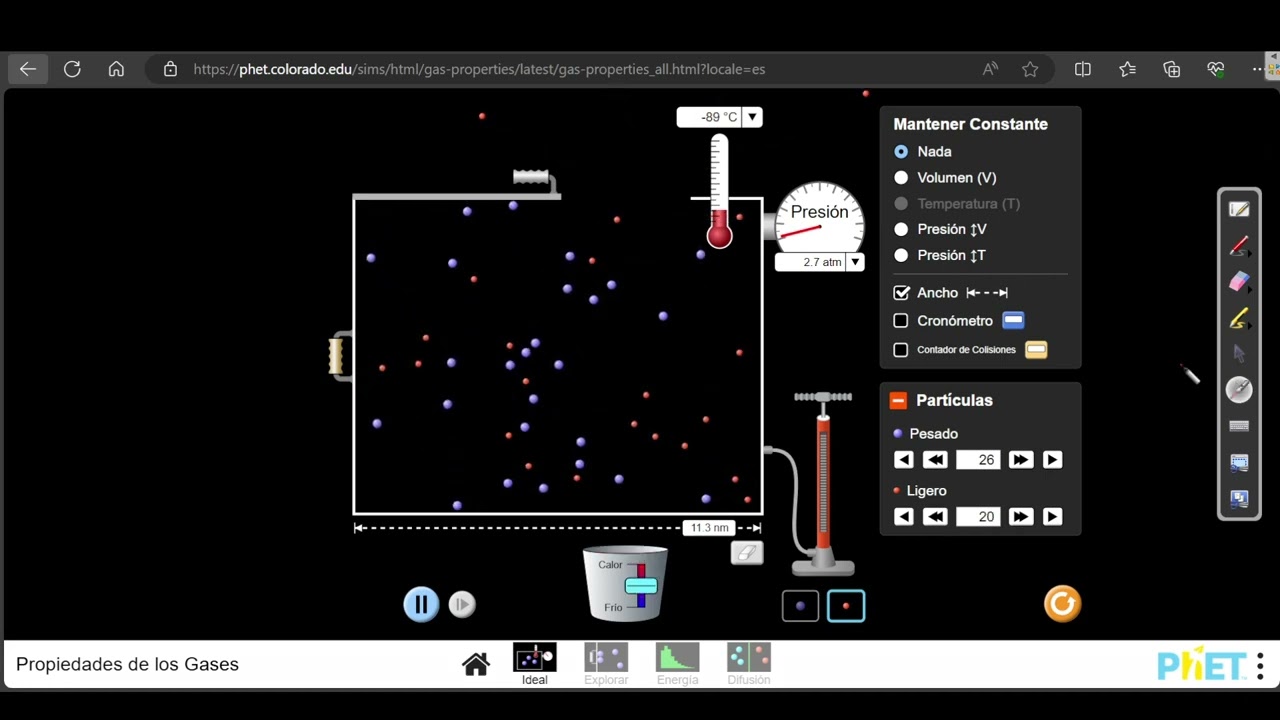 Tutorial simulador PHET propiedades de los gases ideales.