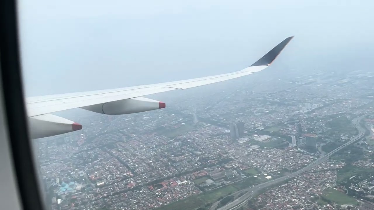 Singapore Airlines Airbus A350-900 take off from Juanda International Airport Surabaya, Indonesia