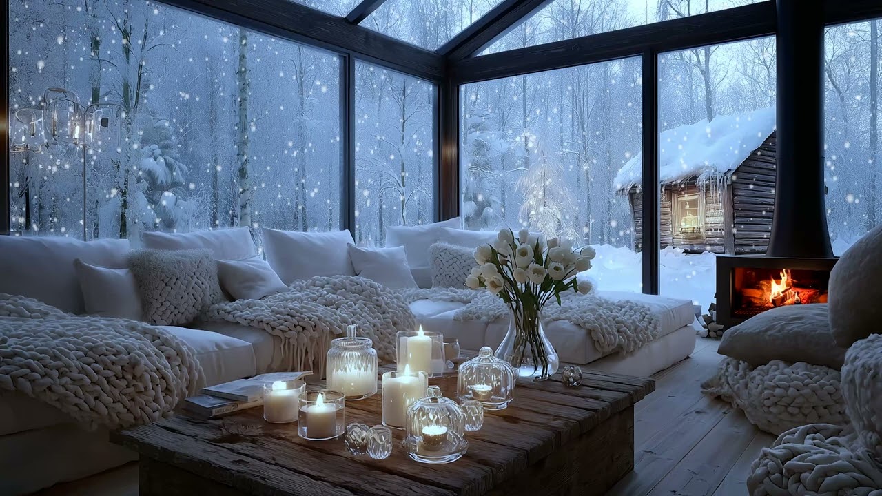 Relaxing Winter Piano Lounge with Piano Music and Fireplace Sounds for Focus, Work, and Sleep