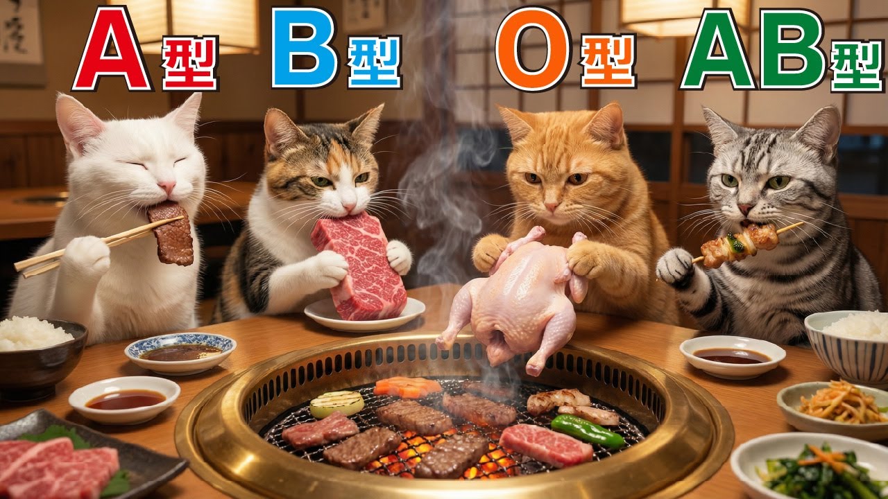 【血液型あるある】AI猫のお肉の食べ方🐈(偏見)【AI猫にゃんダフル】