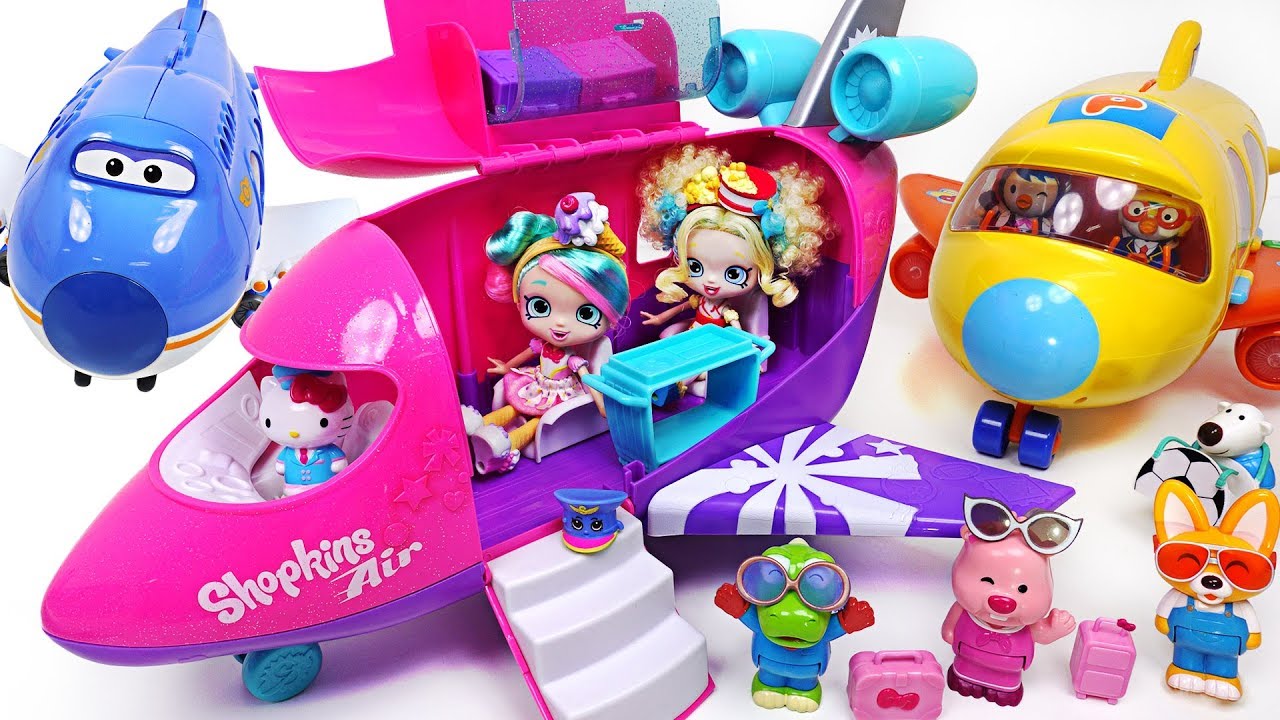 Pororo and Shopkins Airplane is Dangerous! Help! Super Wings~ - PinkyPopTOY