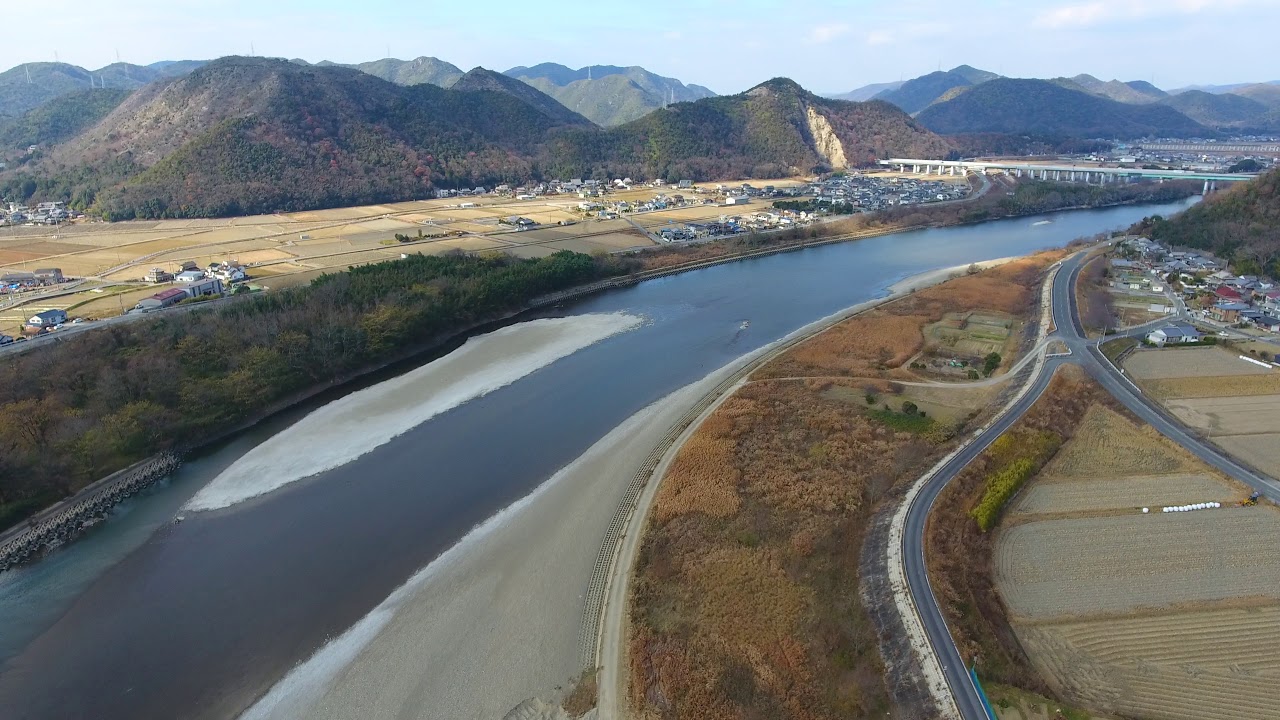 赤穂市空撮　4K　高野河川敷上空から　夏と冬
