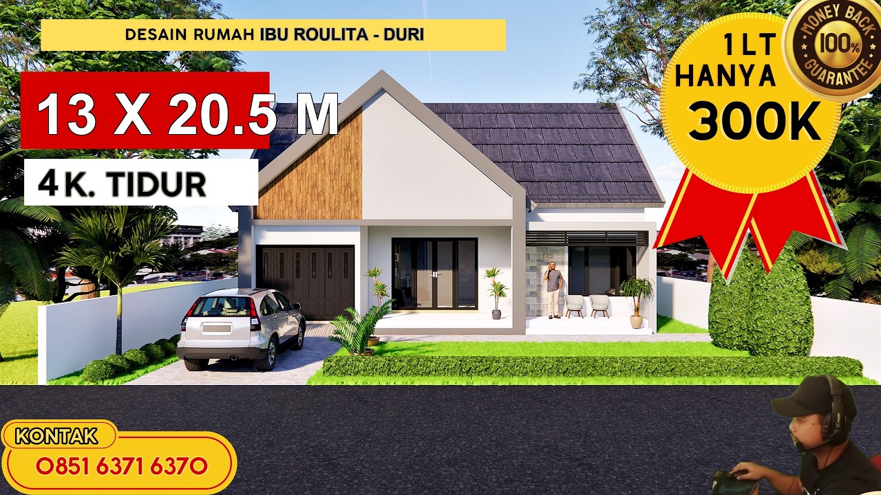 Desain Rumah Minimalis 13X20.5 M  (1 lantai ) Ibu Roulita  - Jasa Desain Rumah Duri