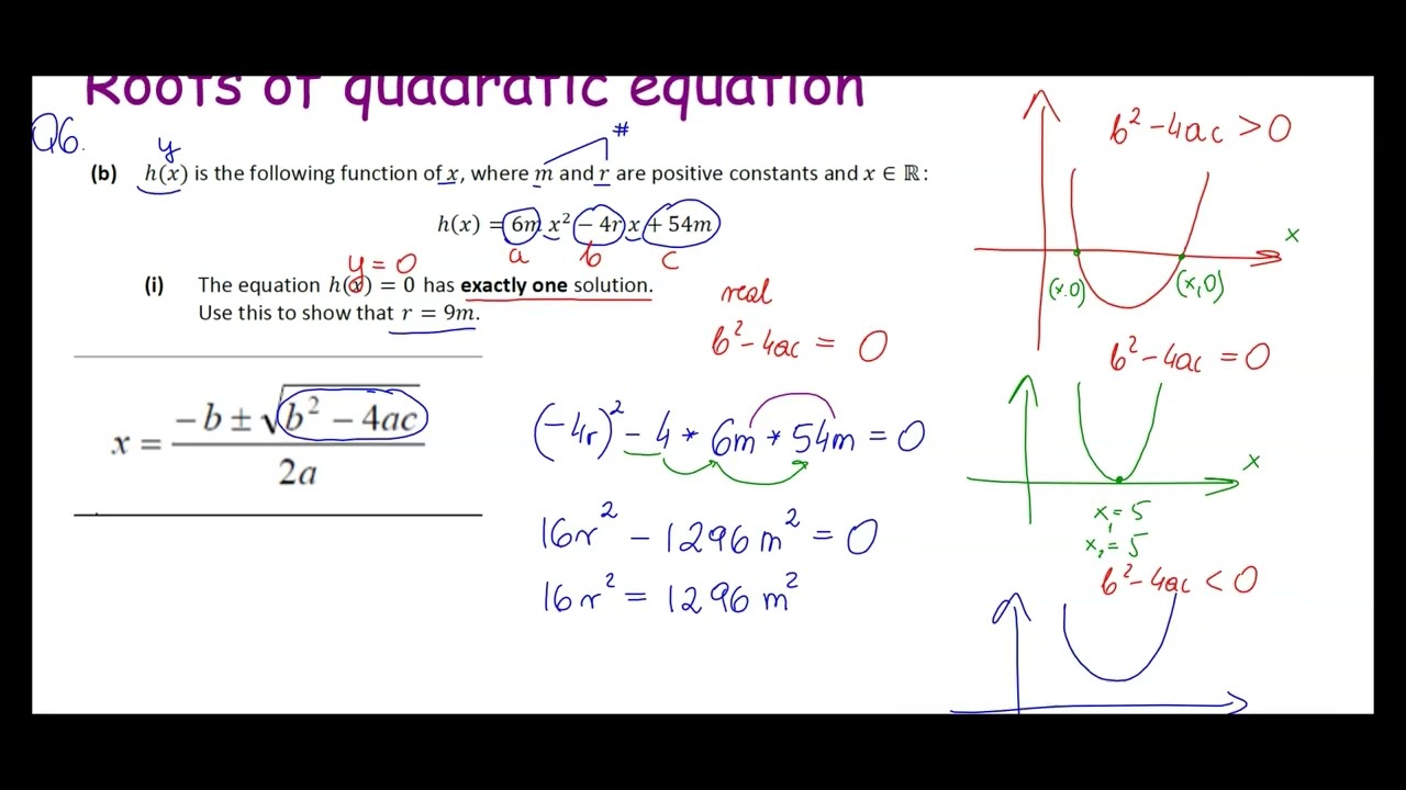 L.C. Maths H.L. 2025 Q6 (b): Quadratic Roots & The Discriminant (Proving r = 9m)