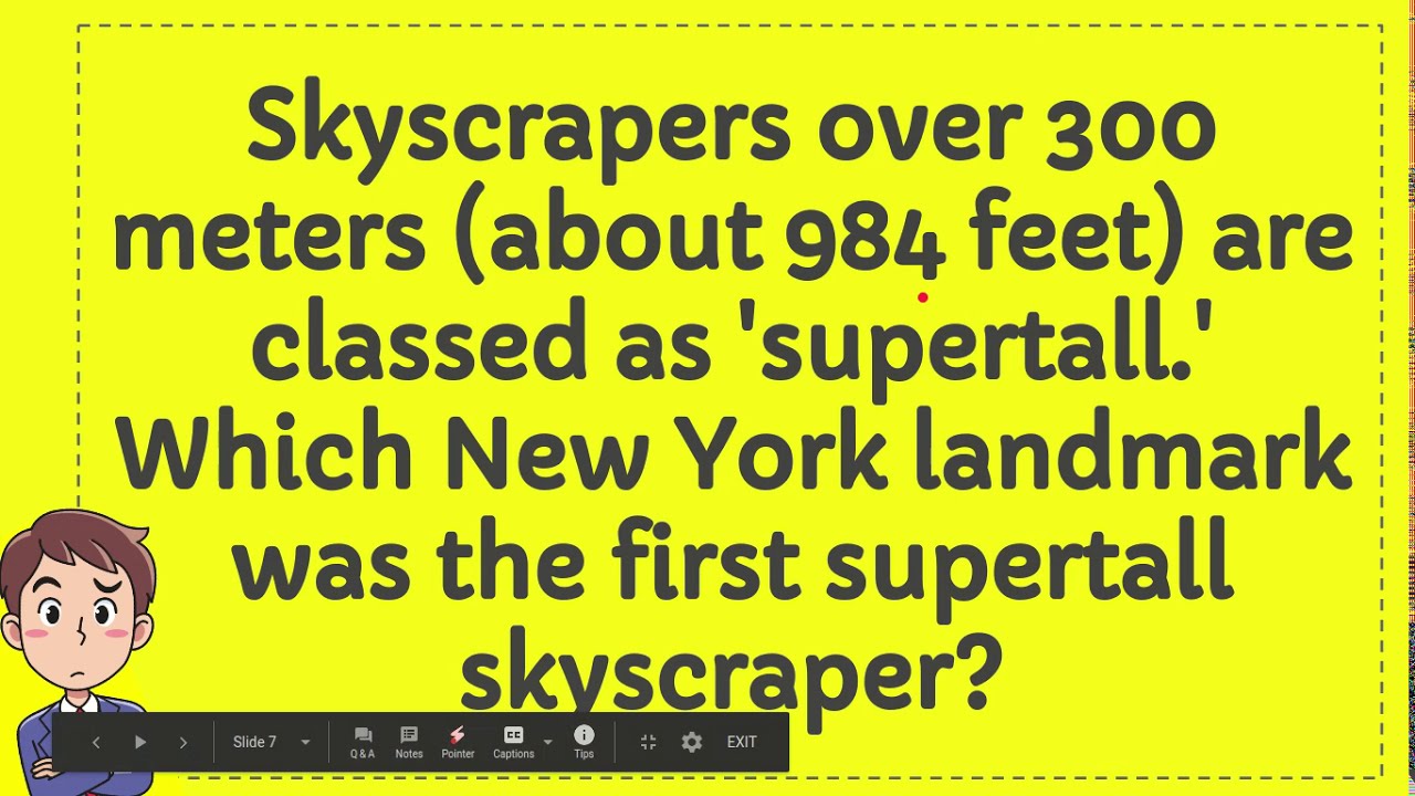 Skyscrapers over 300 meters about 984 feet are classed as 'supertall ' Which New York landmark was