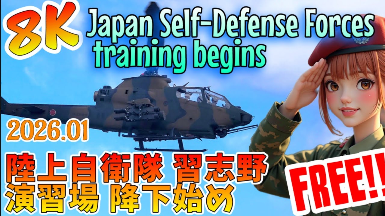 【8K】1️⃣訓練!!🇯🇵Japan Self-Defense Forces training begins✈️陸上自衛隊 習志野演習場 降下始め