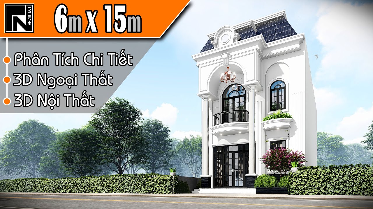 TNA118 - Mẫu nh&agrave; ống 2 tầng đẹp 6x15m phong c&aacute;ch t&acirc;n cổ điển với 4 ph&ograve;ng ngủ | Kiến tr&uacute;c TN