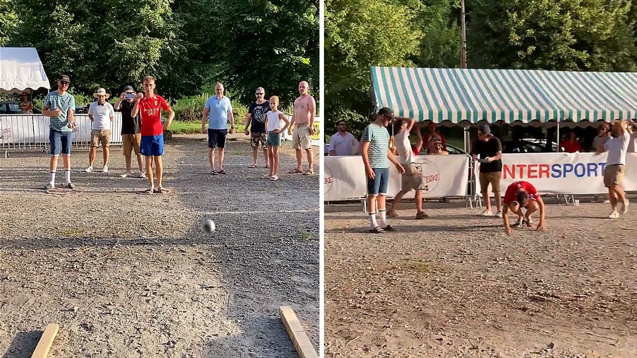 P&eacute;tanque player demonstrates his incredible shooting skills