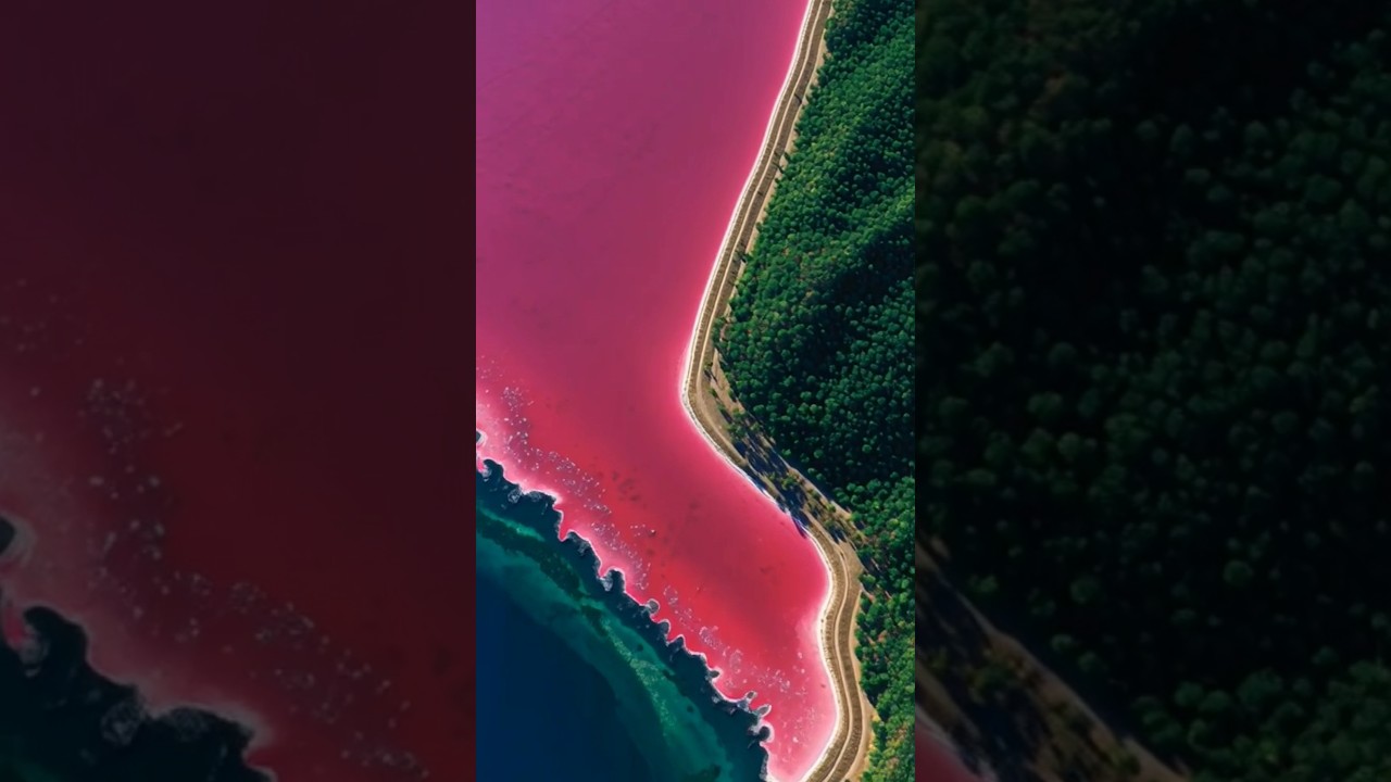 This is Lake Hillier Australia vivid pink lake  