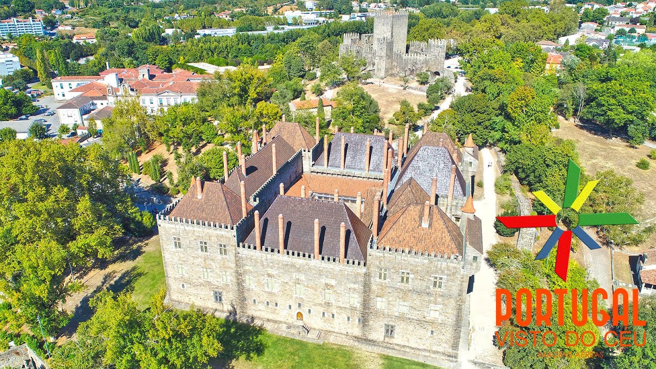 Guimarães Castle - Ducal Palace aerial view  - 4K UltraHD