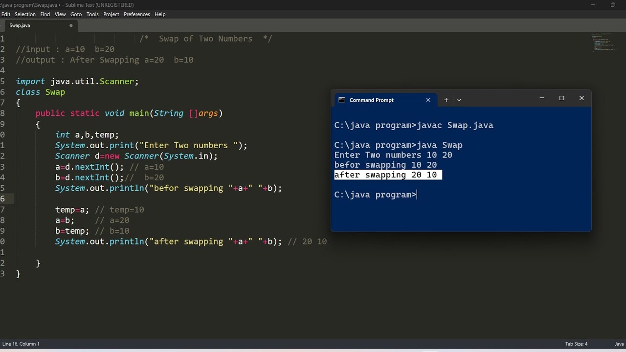 program to Swap Two Numbers in java hindi | java language