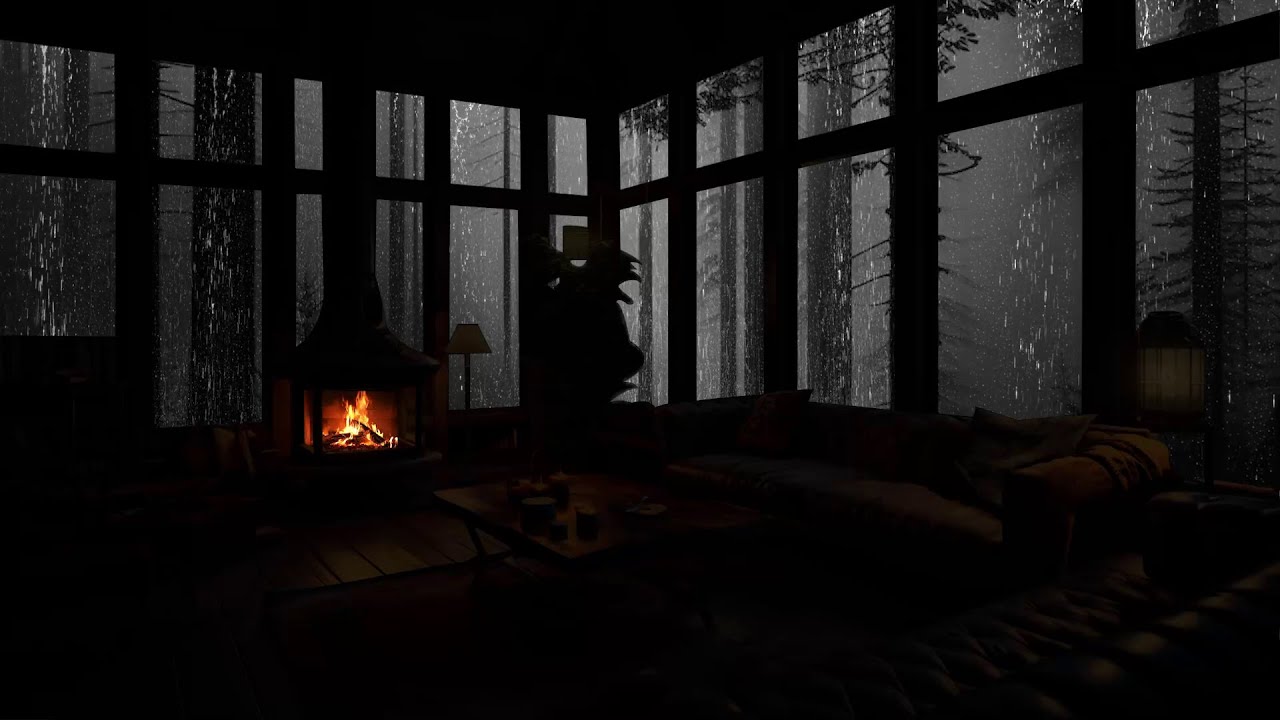 Acogedor Espacio De Cabina Con Suaves Sonidos De Lluvia 💧 Sonidos Relajantes De Lluvia Y Chimenea