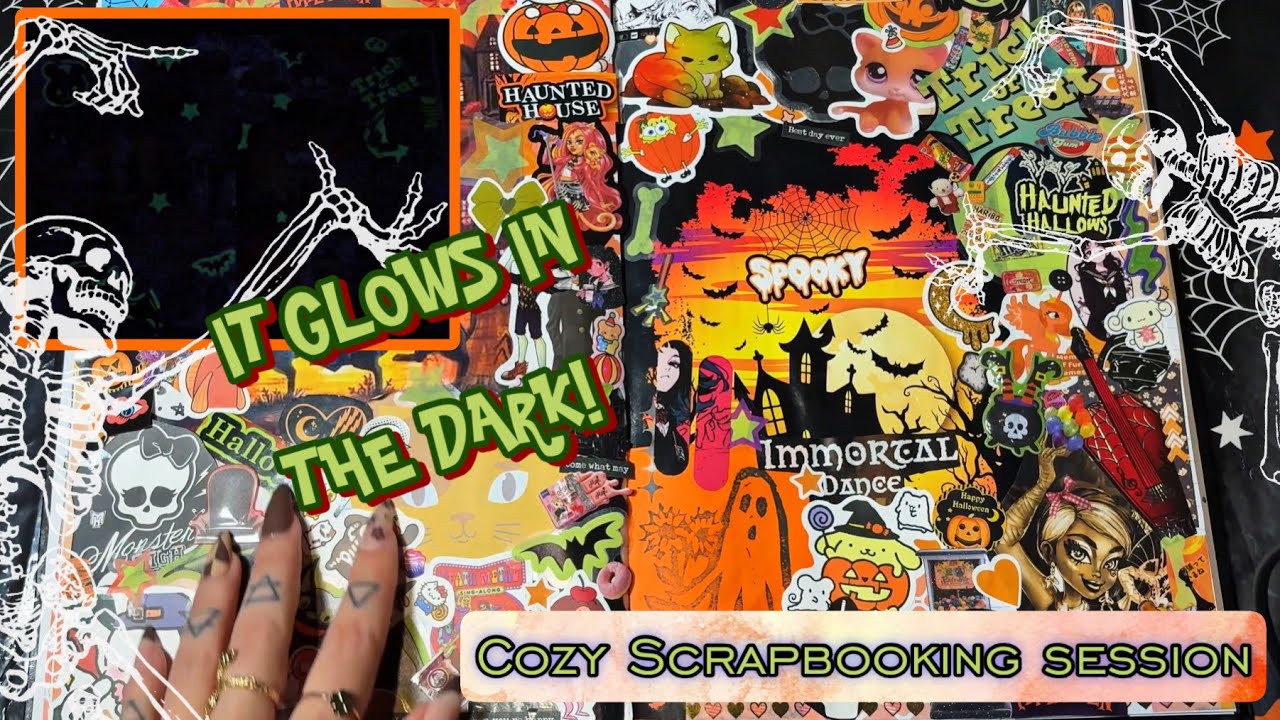 Glow in the Dark HALLOWEEN Scrapbooking | Cozy ASMR with Repurposed WALL DECORATION 