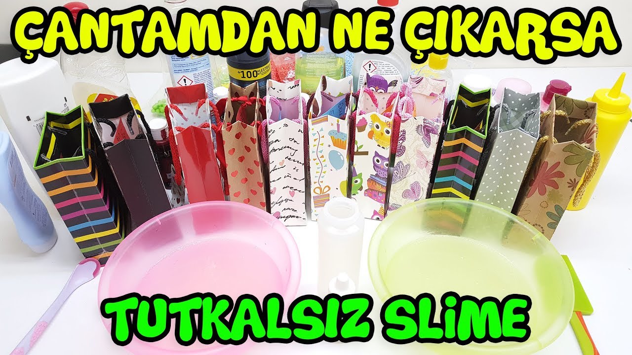 Tutkalsız Slime! Çantamdan Ne Çıkarsa Slime Challange - Galaksi vs Yeşil Slime Yarışması