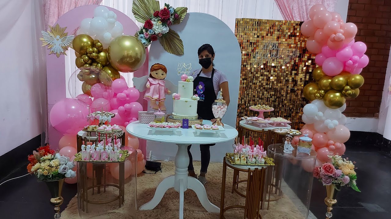 Pastel Bautizo En chantilly Para 35 a 40 Porciones + Decoración En El Local + Ideas Bocaditos