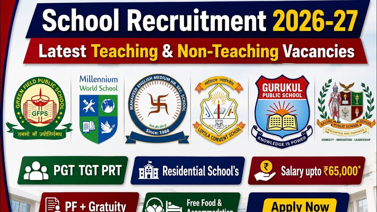 🔥 Top School Recruitment 2026-27 | PGT TGT PRT | Teaching & Non-Teaching Jobs | Salary Upto ₹65k