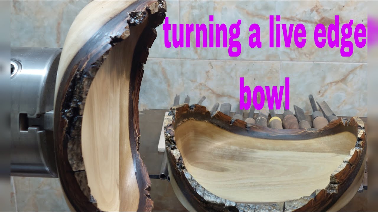Woodturning a Rustic Live Edge Bowl from Start to Finish.handmade Woodturning.