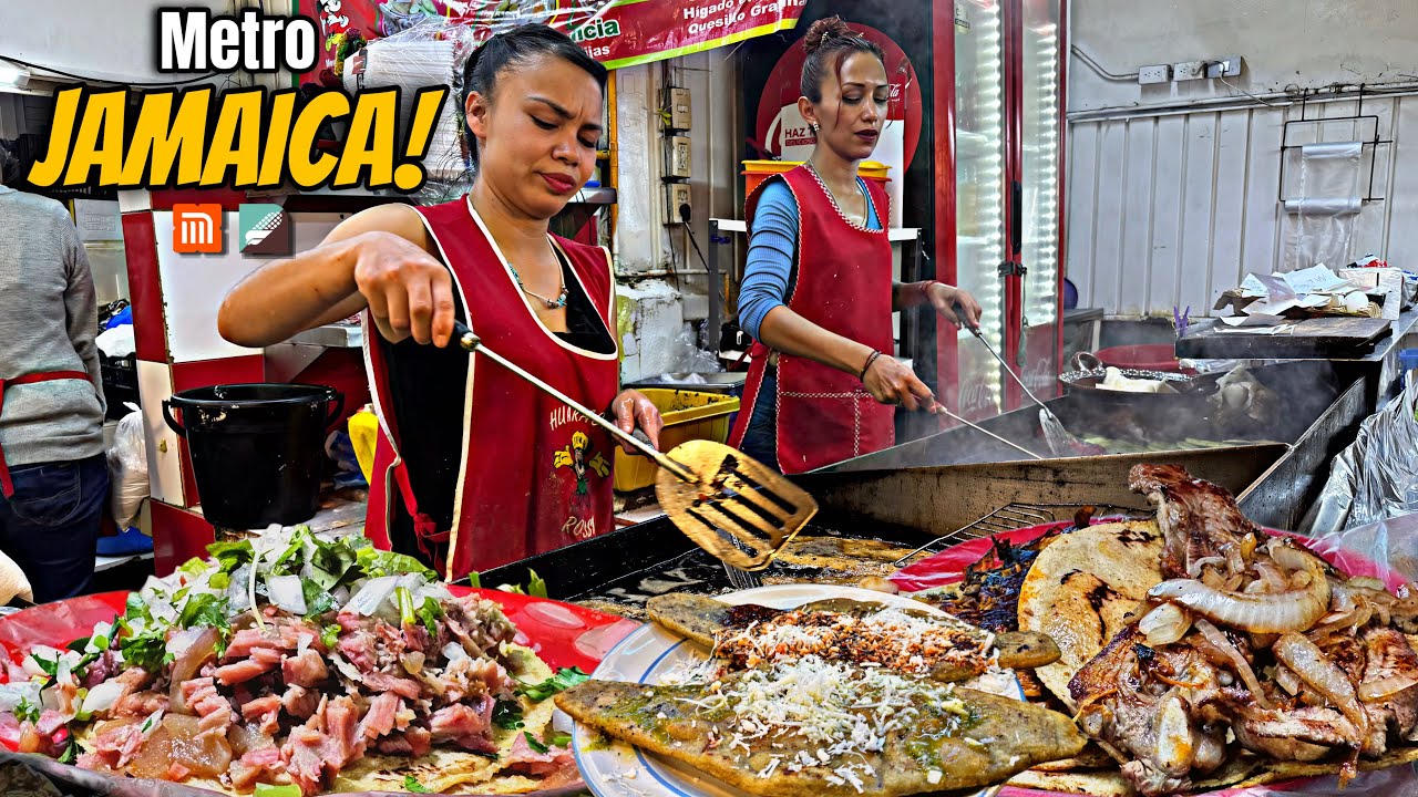 Probé la MEJOR COMIDA del Metro JAMAICA 🤤 ¡Tacos, Carnitas y Huaraches GIGANTES!