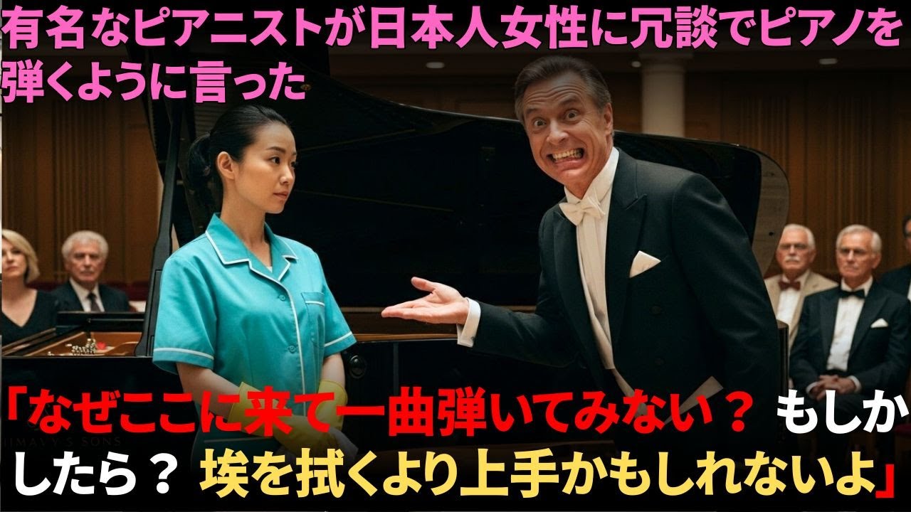 有名なピアニストが日本人清掃員の女性に冗談でピアノを弾くように言った――彼女が次にしたことは全員を驚愕させた