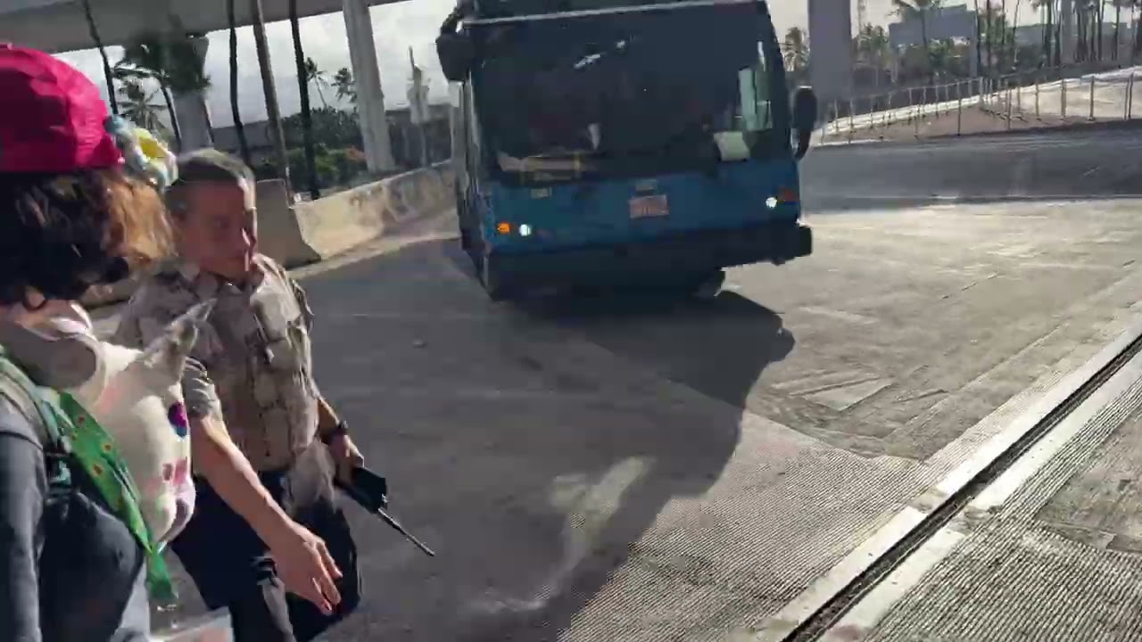 Pre Security Weiki Weiki Shuttle Bus arriving Terminal 1 at Daniel K Inouye International Airport