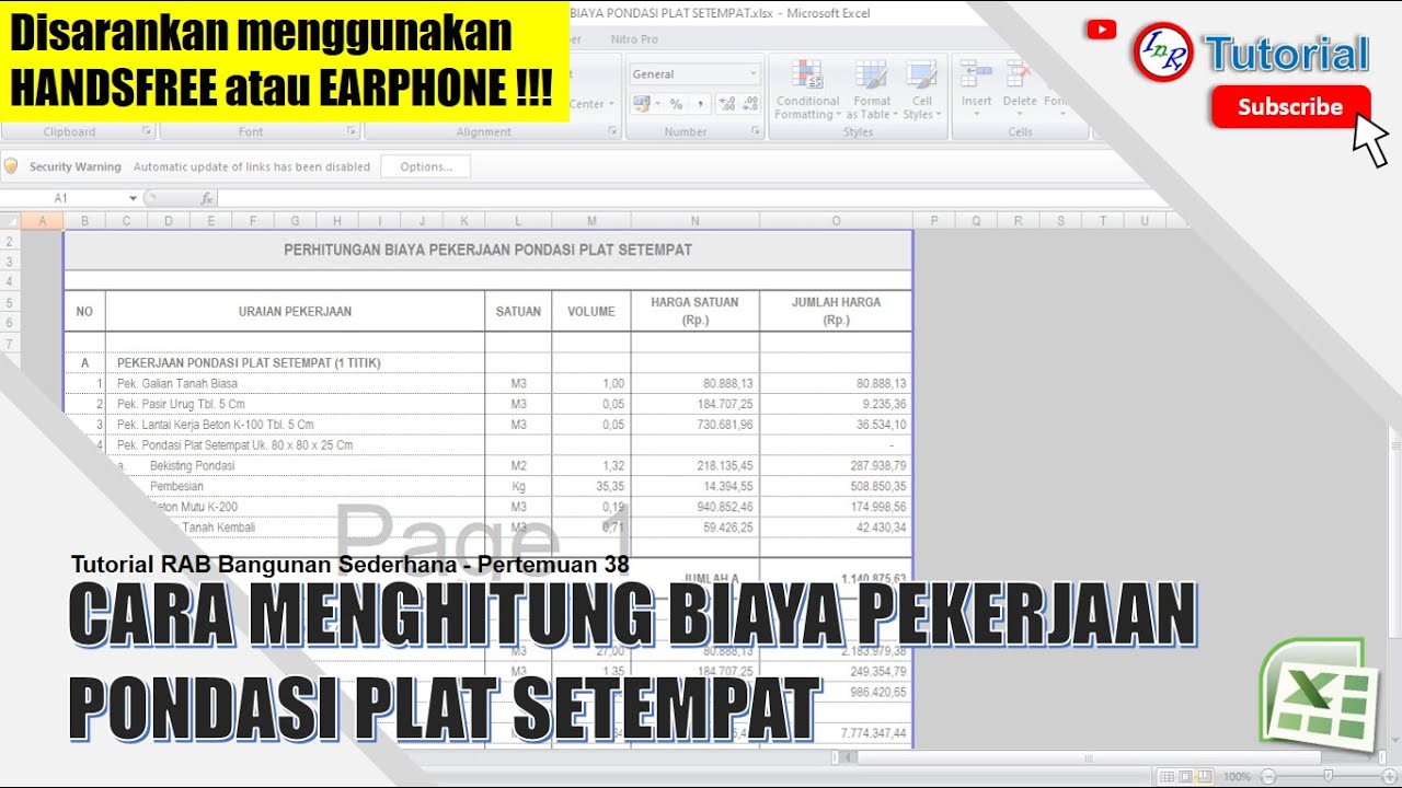 38. Cara menghitung biaya pekerjaan pondasi plat setempat