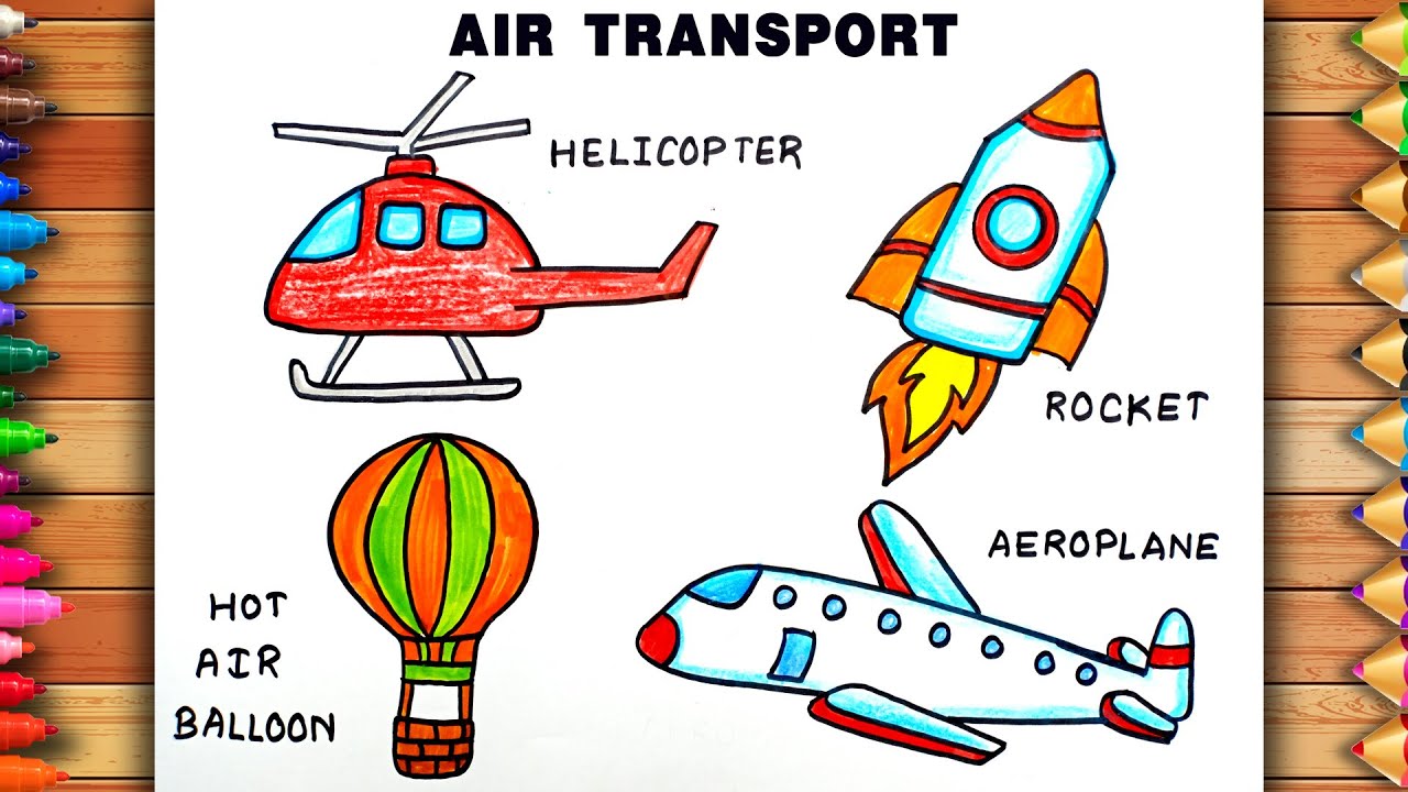 Air Transport Drawing | Drawing of Air Transportation | Means of Air Transport Drawing Easy