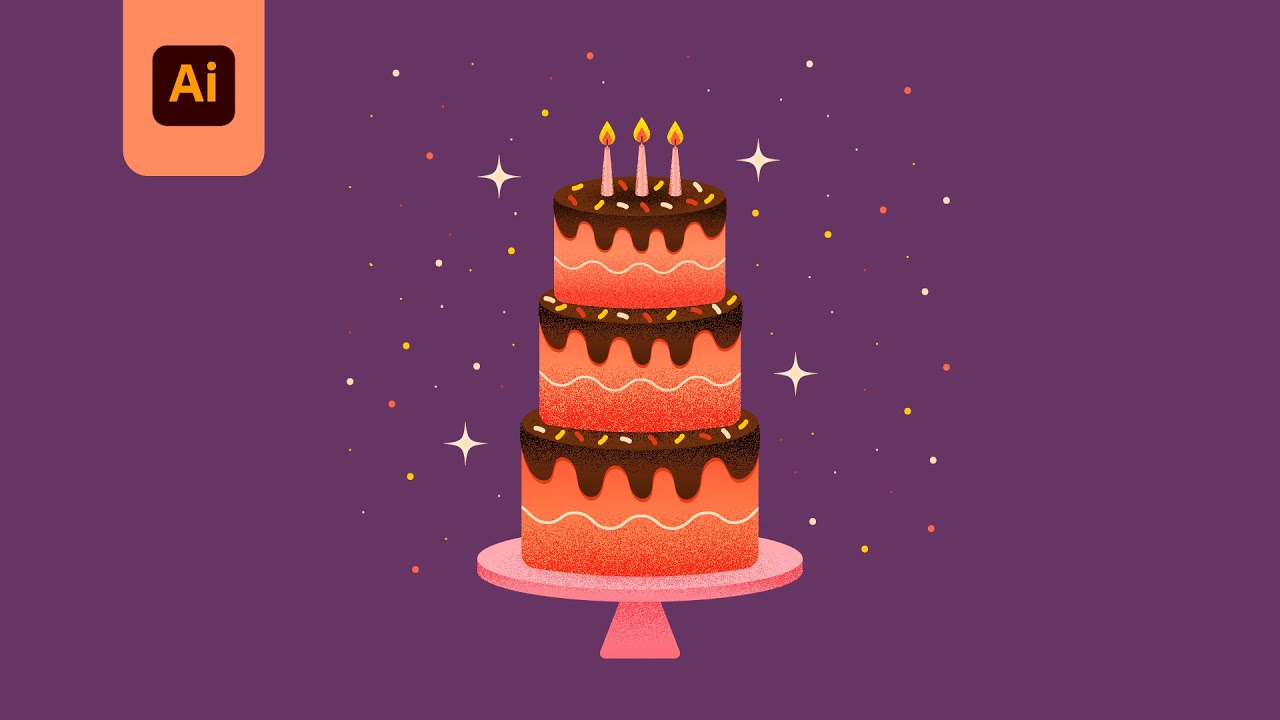 How to Draw a Birthday Cake in Adobe Illustrator | Grain Texture Effect Tutorial 🎂