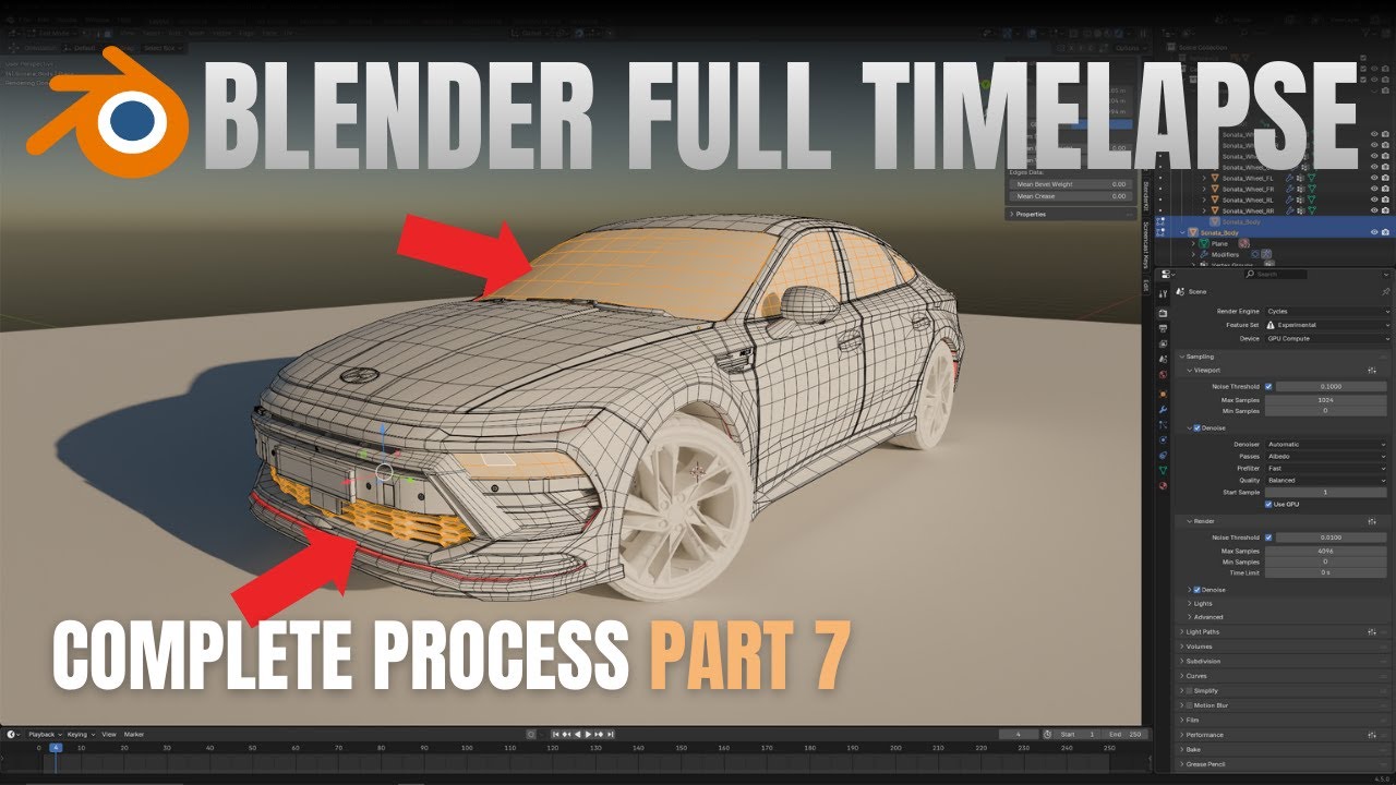 Blender 3D Car Modeling – Part 7: The Windows | 2024 Hyundai Sonata | Full modeling Timelapse