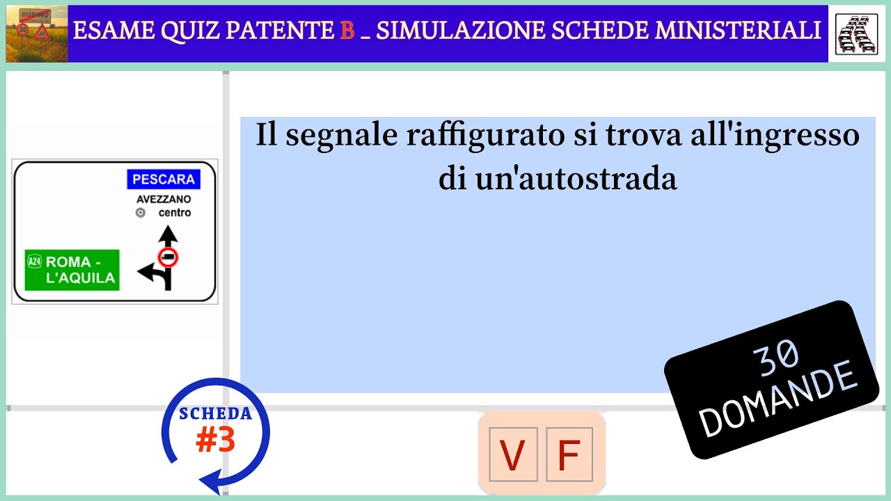 Esame Quiz Patente B - Simulazione Schede Ministeriali | Scheda 03
