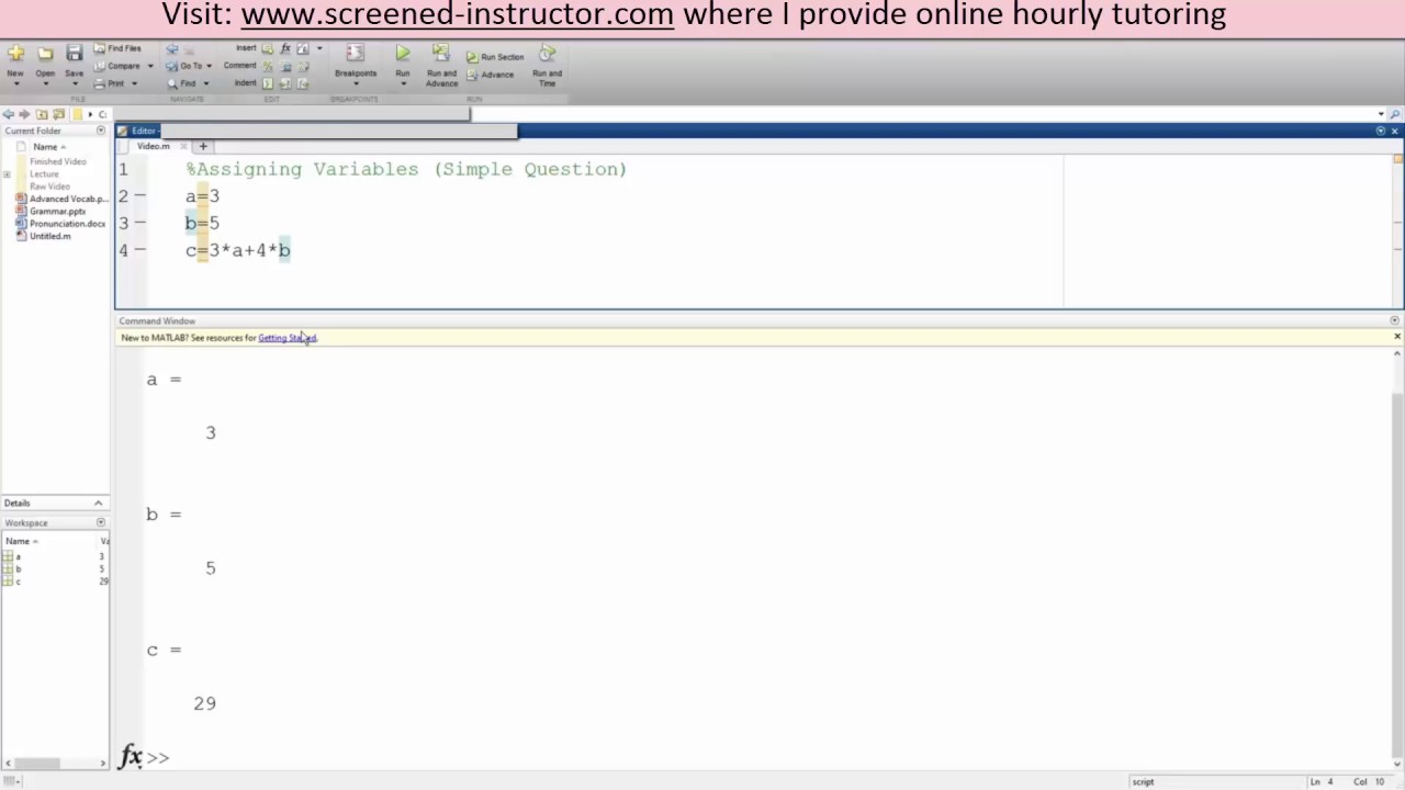 MATLAB Assigning Variables (Simple Question)