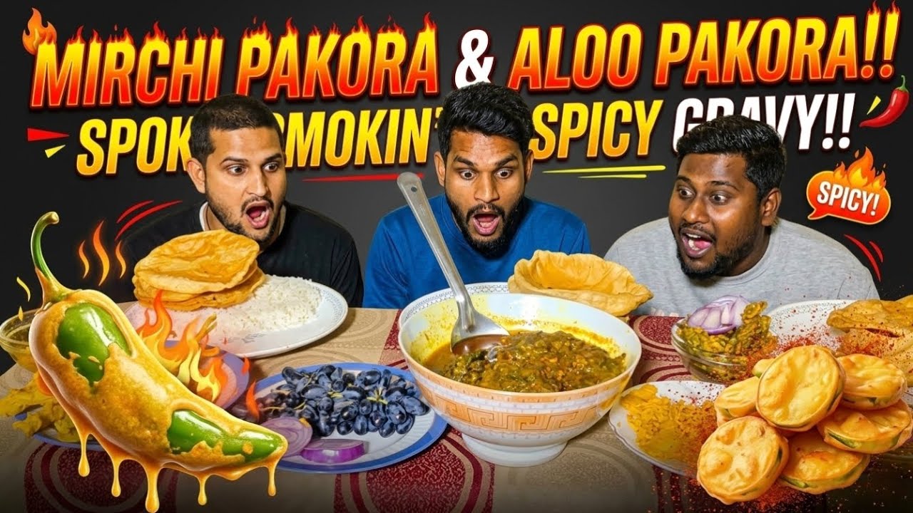 Mirchi Pakora & Aloo Pakora Eating Challenge Smokey Spicy Gravy #asmr Mukbang #mukbanghorfun #food 