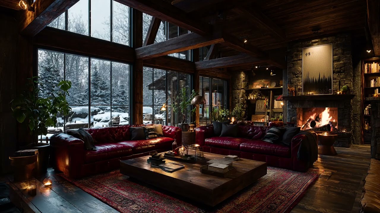 Snow Wind Sound & Crackling Fire 🔥 Relaxing Winter Storm for Study & Sleep