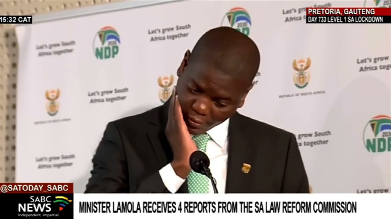 Justice Minister Ronald Lamola receives four reports from the South African Law Reform Commission