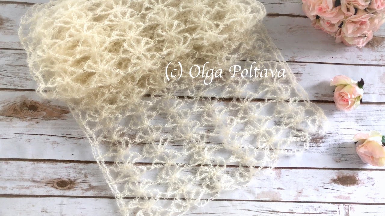 How to Crochet Lacy Mohair Scarf, One Row Repeat, Crochet Video Tutorial