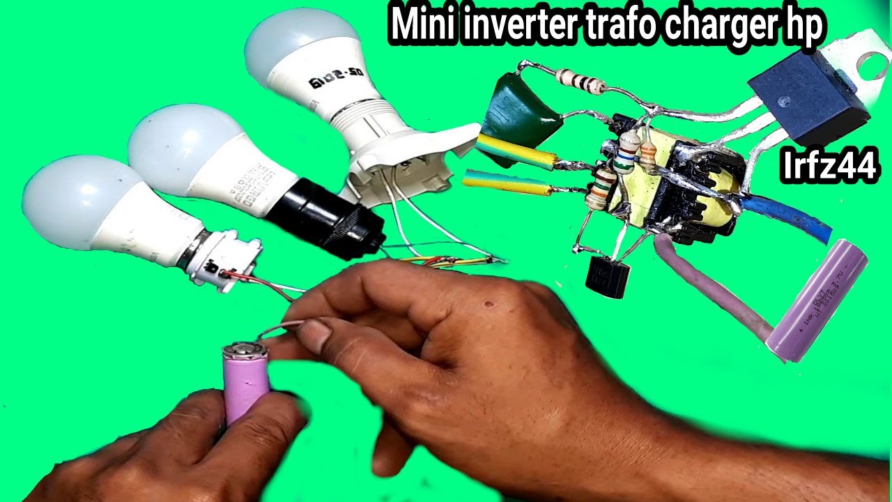 Joule thief mini inverter trafo charger hp dengan irfz44 , DIY