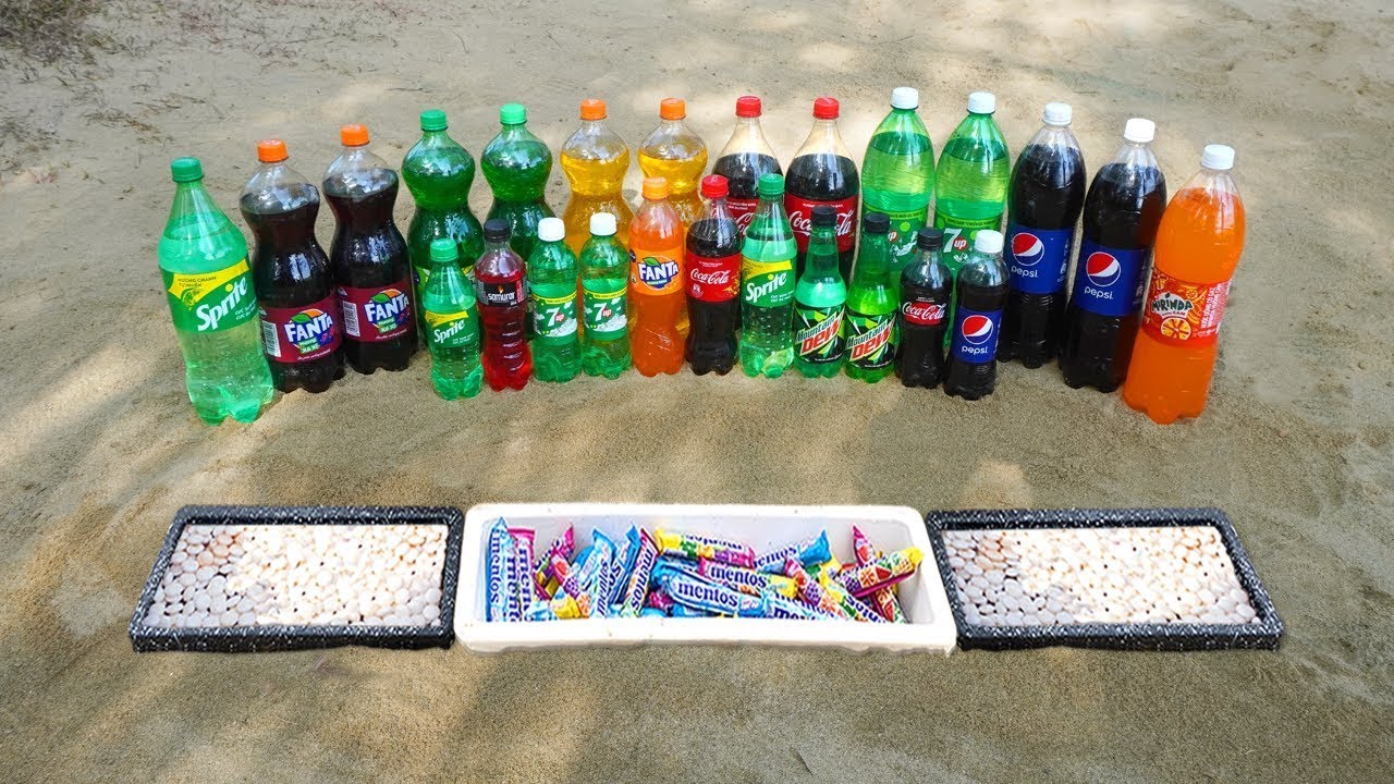 Variety of Mentos vs Big Coca-Cola & Fanta Flavors, Mtn Dew, Chupa Chups, Sprite in Underground