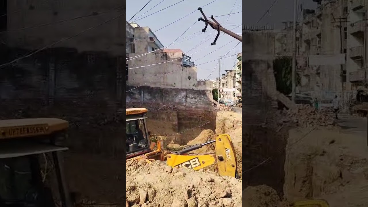 Kanpur:JCB Excavation Knocks Down Power Poles in Ratanlal Nagar, Cars Crushed,Power Supply Disrupted